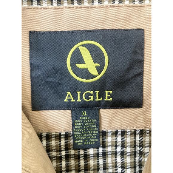Aigle Khaki Jacket Mens XL Workwear Plaid Lined Coat Preppy - Picture 3 of 9